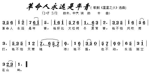 未知 《革命人永远是年轻》简谱