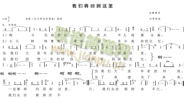 史蜀君词刘雁曲   由手抄简谱制作，错误难免 《我们将回到这里》简谱