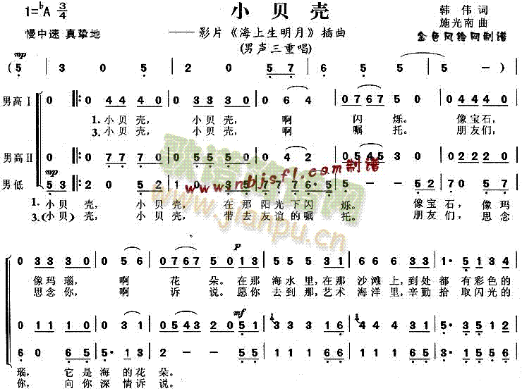 小贝壳( 《海上生明月》简谱