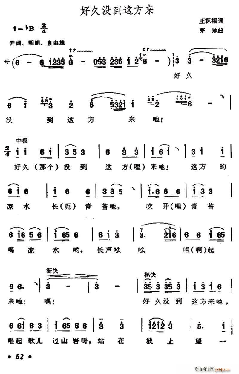 王积福 《好久没来这地方》简谱