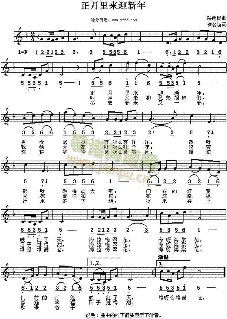 陕北民歌 《正月里来迎新年》简谱