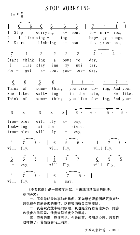 未知 《STOP WORRYING》简谱