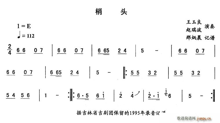 未知 《梢头—东北秧歌曲牌（二人转伴奏谱）》简谱