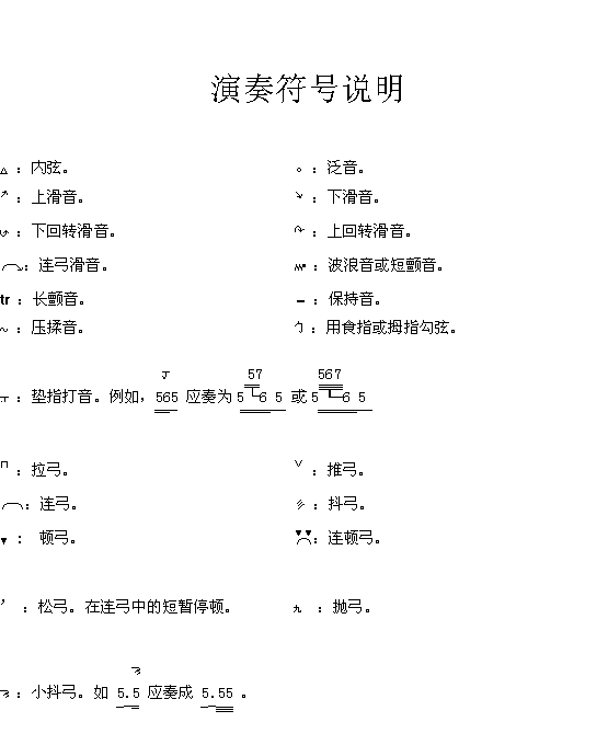 民族拉弦乐 《演奏符号说明》简谱