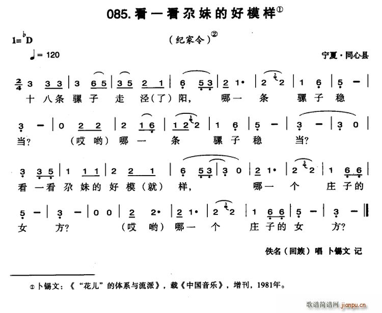 未知 《看一看尕妹的好模样》简谱