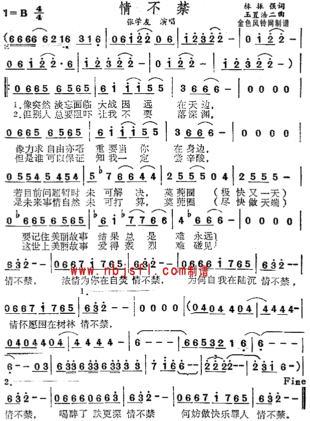 张学友 《情不禁(粤语)》简谱