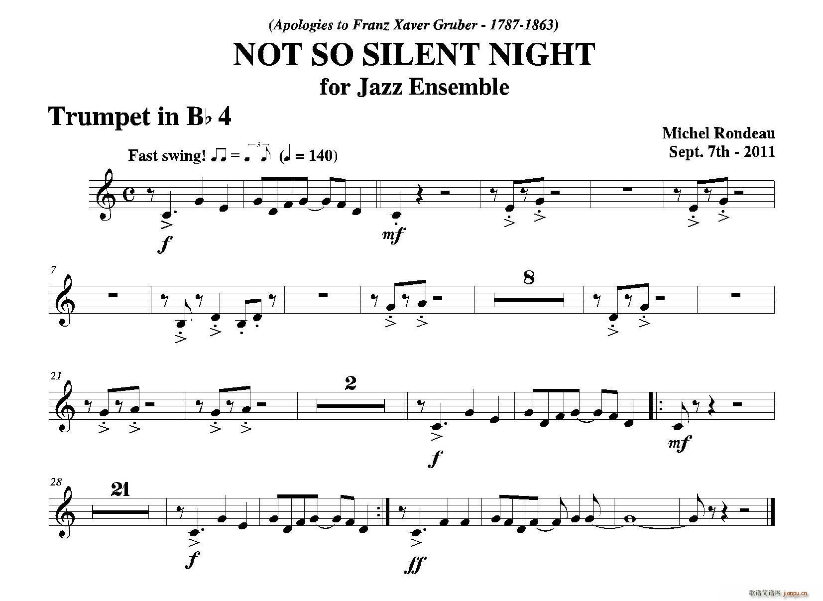 爵士管乐团 《NOT SO SILENT NIGHT（第四降B小号分谱）》简谱