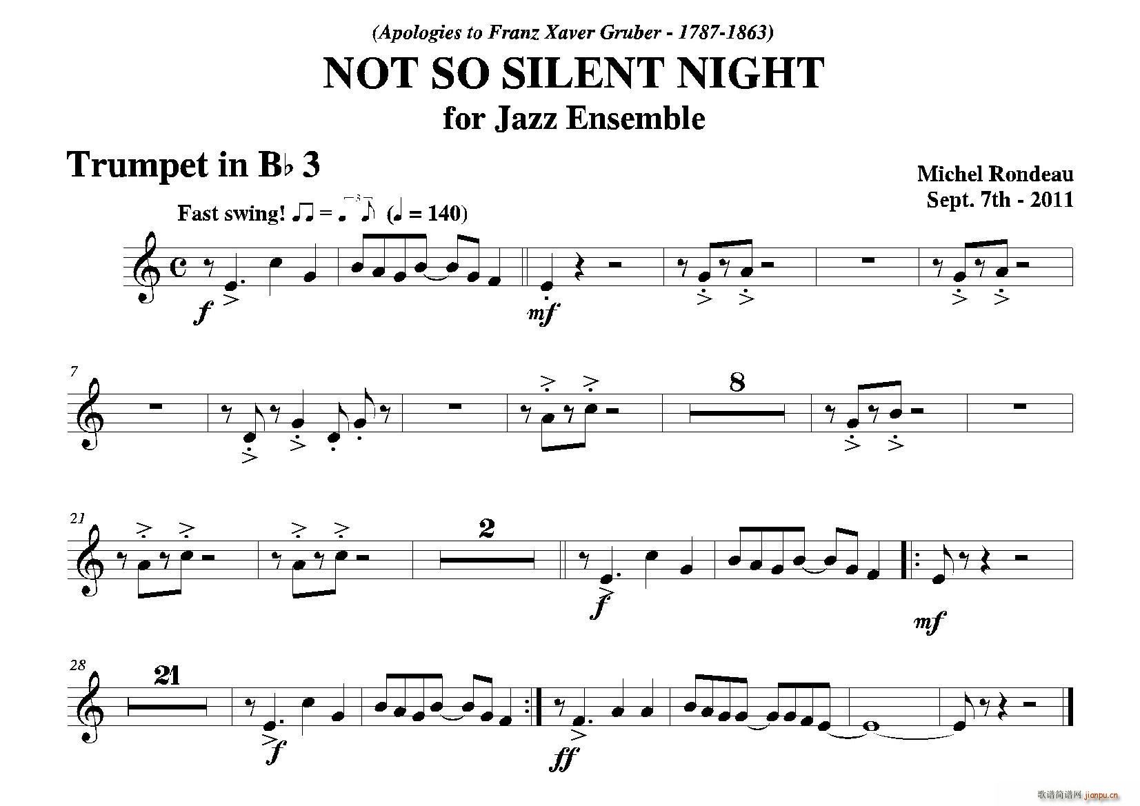 爵士管乐团 《NOT SO SILENT NIGHT（第三降B小号分谱）》简谱