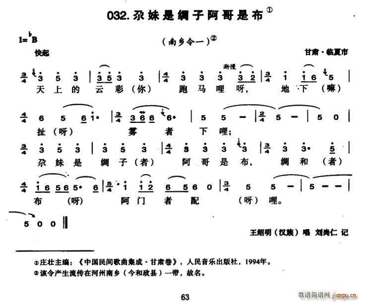 未知 《尕妹是绸子阿哥是布》简谱