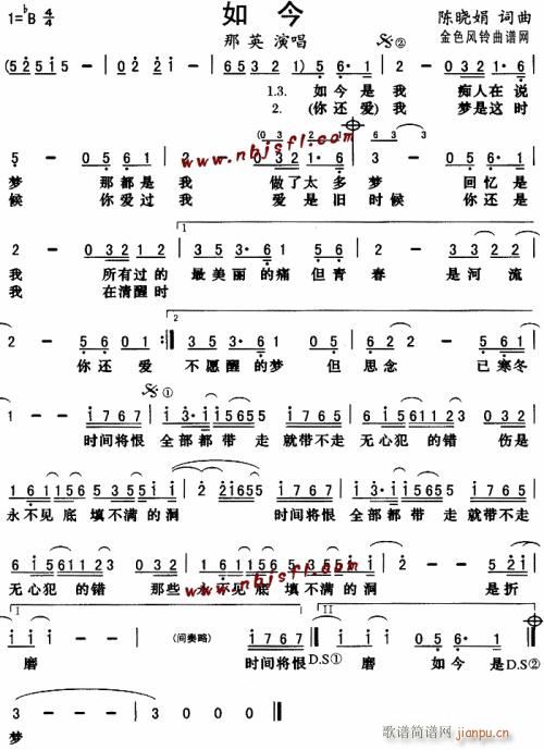 未知 《如今--那英---可听》简谱