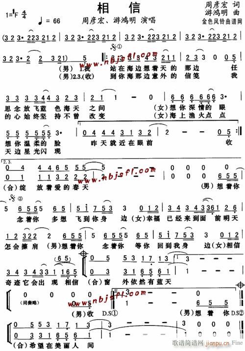 未知 《相信--周彦宏、游鸿明》简谱