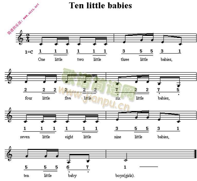 未知 《Ten little babies》简谱