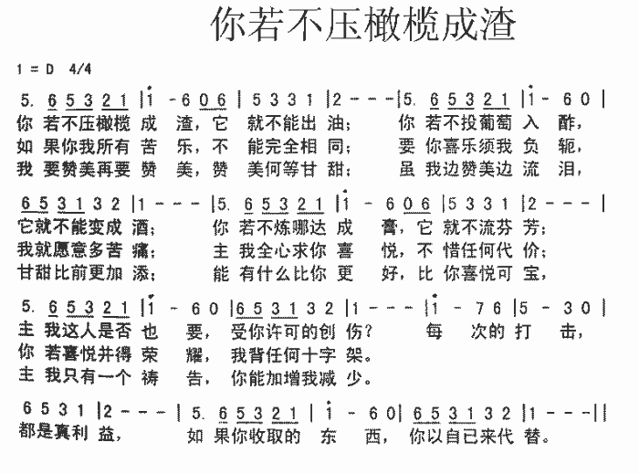 未知 《你若不压橄榄成渣》简谱