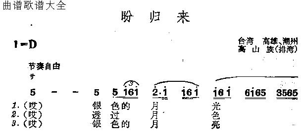 未知 《盼归来》简谱