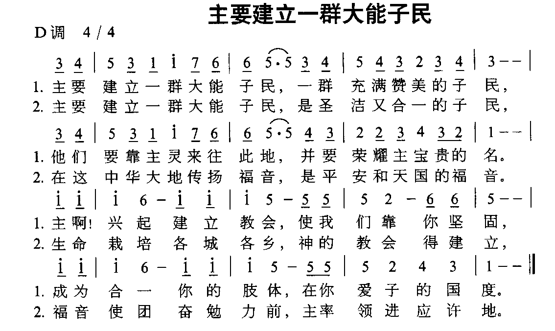 未知 《主要建立一群大能子民》简谱