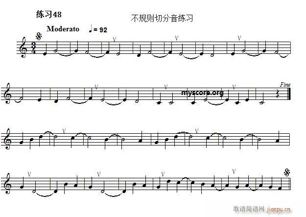 未知 《快速入门 附录 视唱浅易经典练习曲（48）》简谱