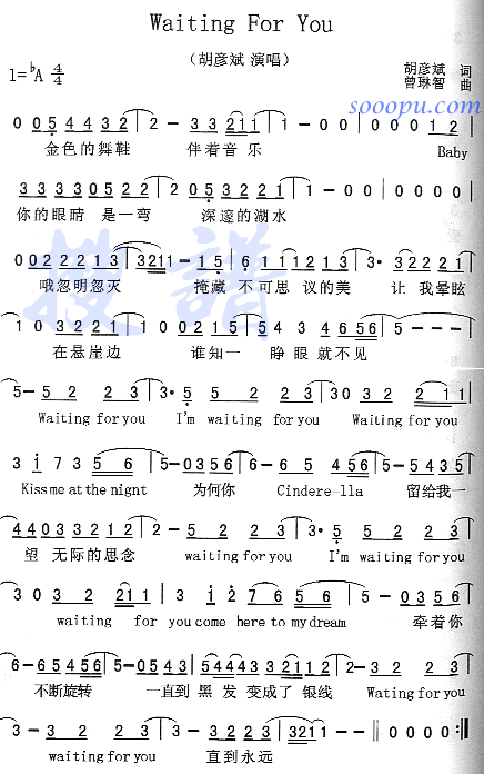 胡彦斌 《Waiting For You》简谱