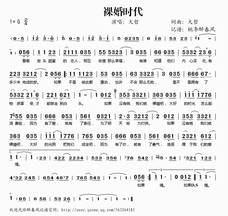 大哲 《裸婚时代》简谱