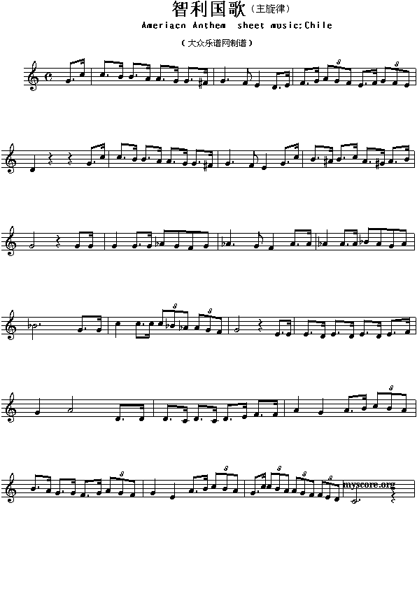 未知 《各国国歌：智利（Ameriacn Anthem sheet music:Chile）》简谱