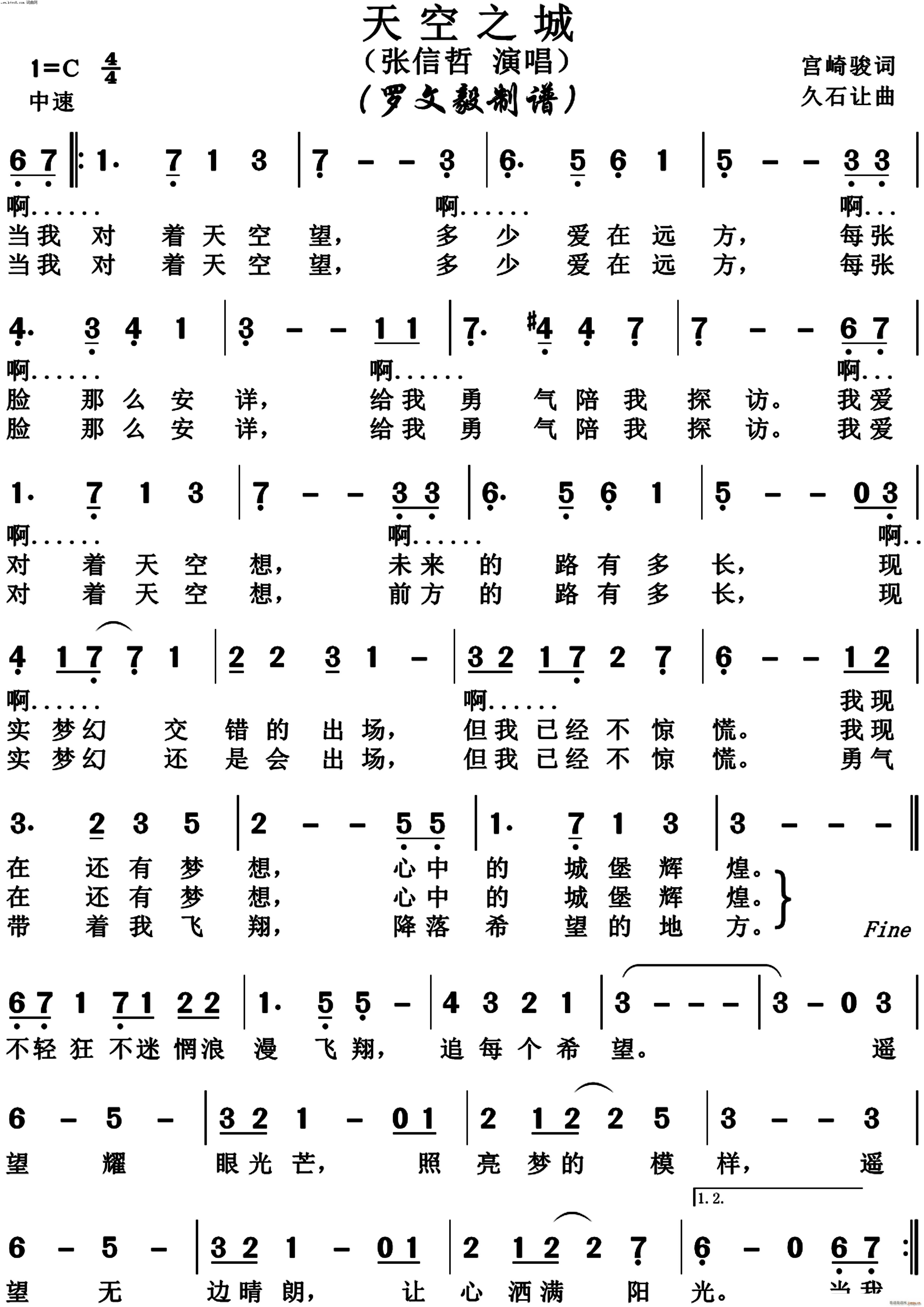 宫崎骏天空之城谱子图片