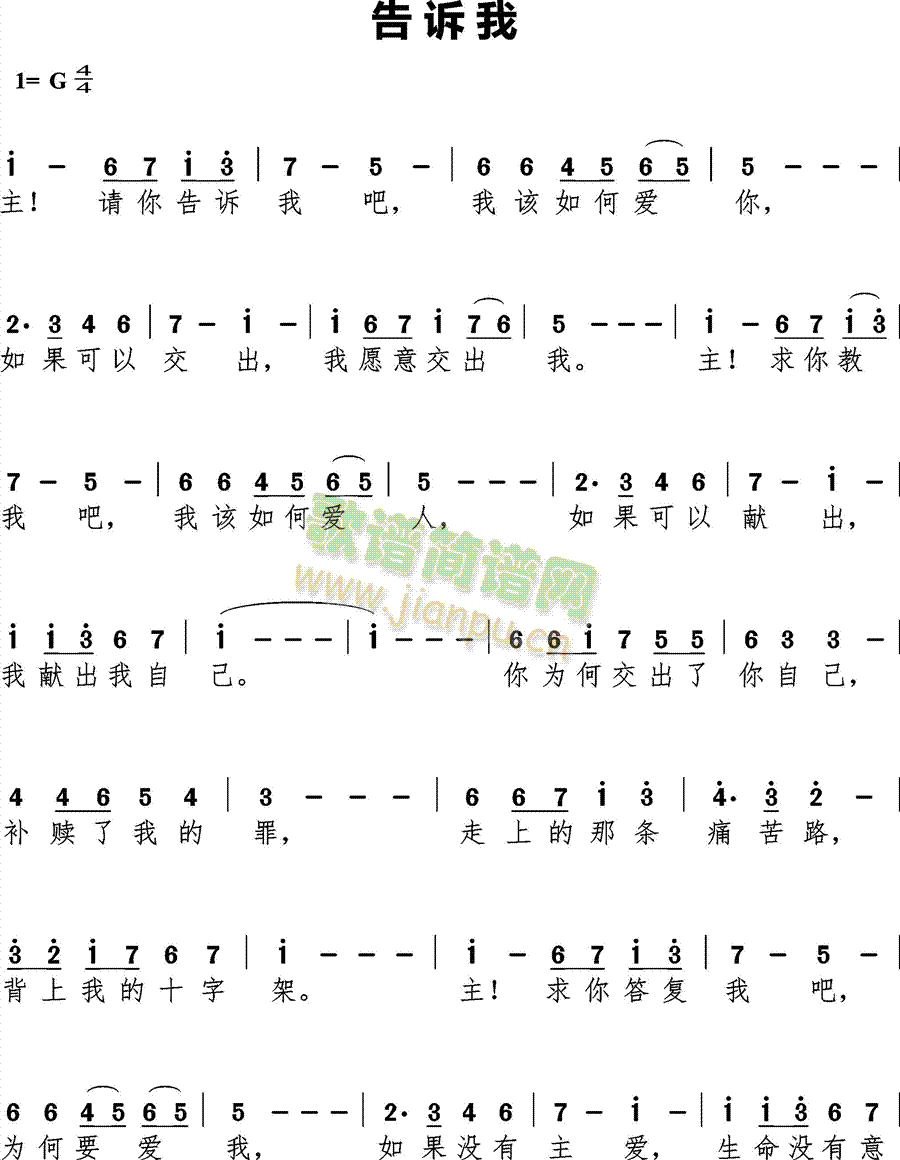 未知 《告诉我》简谱