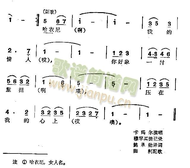 未知 《哈衣尼》简谱