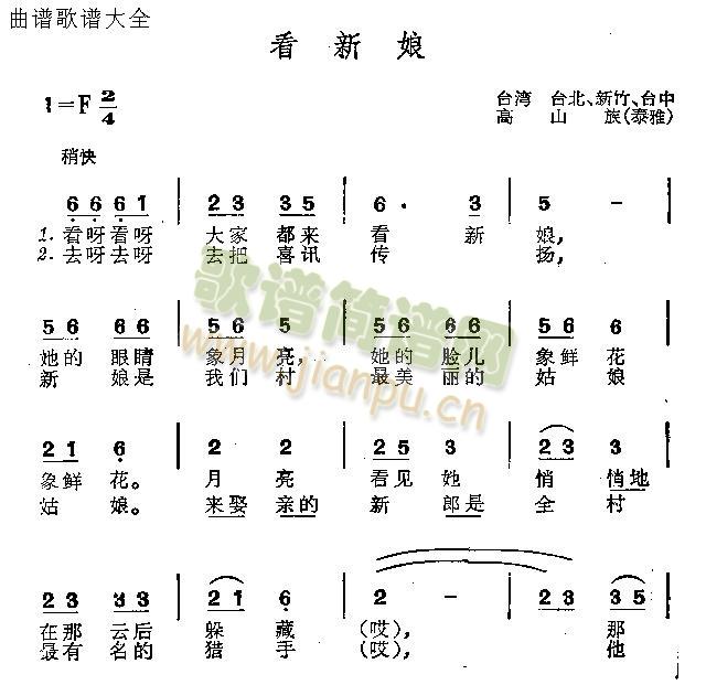 未知 《看新娘》简谱