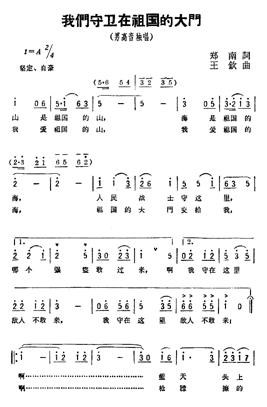 未知 《我们守卫在祖国的大门》简谱