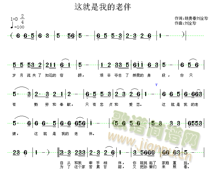 未知 《这就是我的老伴》简谱