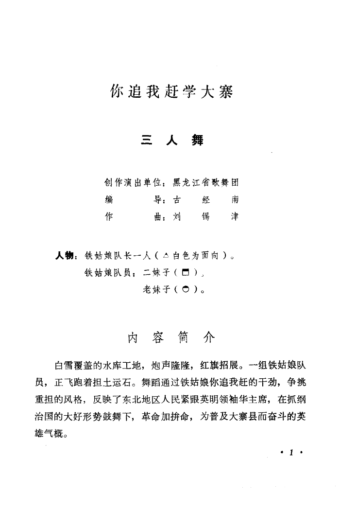 黑龙江省歌舞团王淑杰领唱 《你追我赶学大寨(舞蹈音乐)》简谱