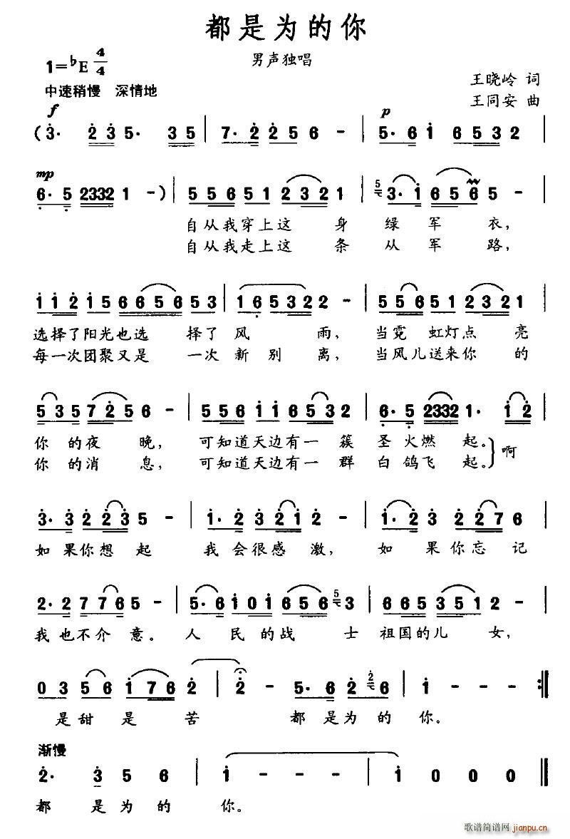恰似惊鸿 王晓岭 《都是为的你》简谱