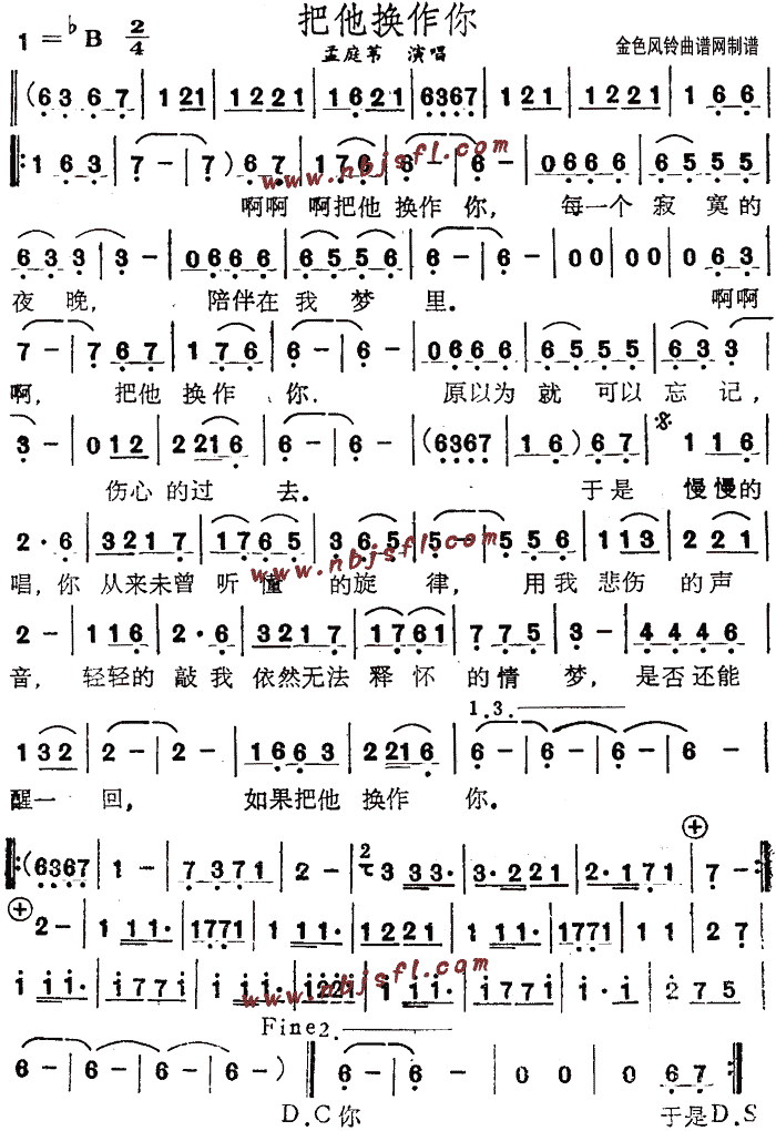 孟庭苇 《把他换作你》简谱