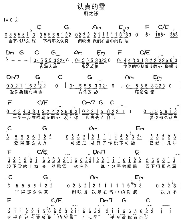 薜之谦 《薜之谦-认真的雪》简谱