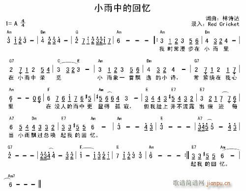 未知 《小雨中的回忆----可听》简谱