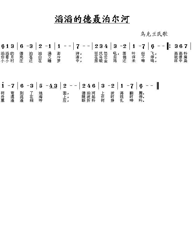 未知 《滔滔的德聂泊尔河》简谱