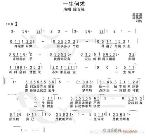 未知 《一生何求----可听》简谱