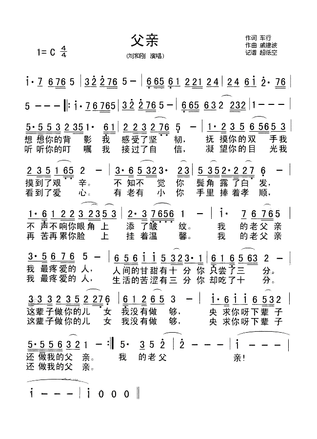 未知 《父亲  刘和刚演唱》简谱