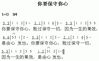 未知 《你要保守你心》简谱