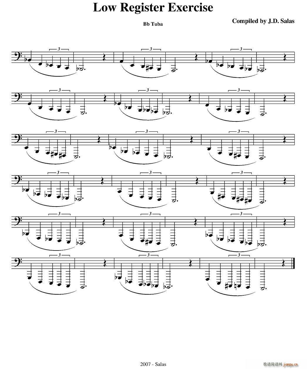 未知 《Low Register Exercises（大号练习教材选曲）》简谱