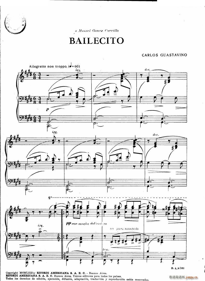 未知 《Guastavino - Bailecito Bailecito -》简谱