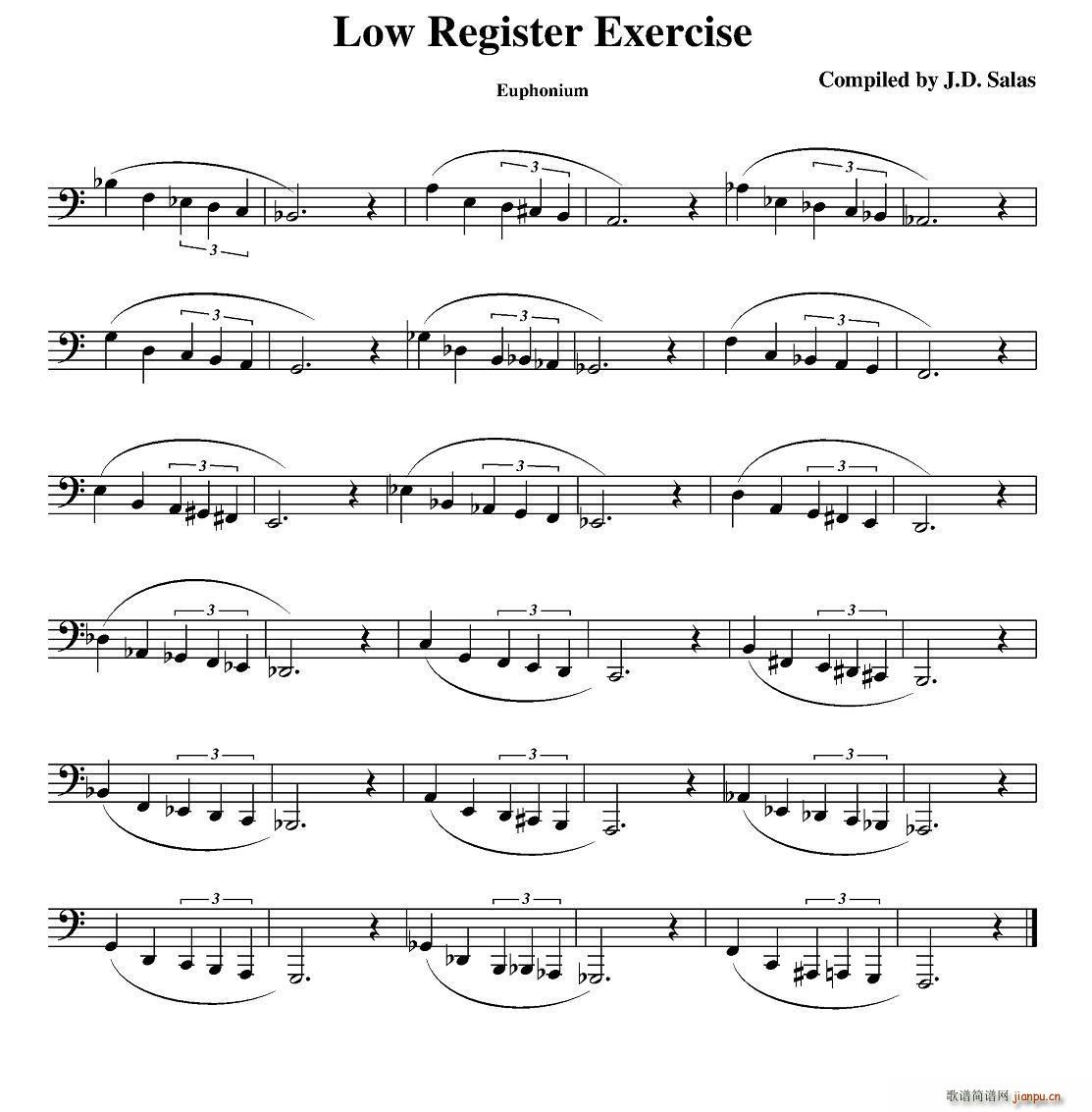 未知 《Low Register Exercise- Euphonium（大号练习教材选曲）》简谱
