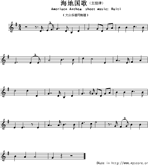 未知 《各国国歌：海地（Ameriacn Anthem sheet music:Haiti）》简谱