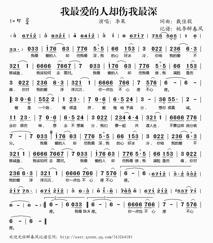 李果 《我最爱的人却伤我最深》简谱