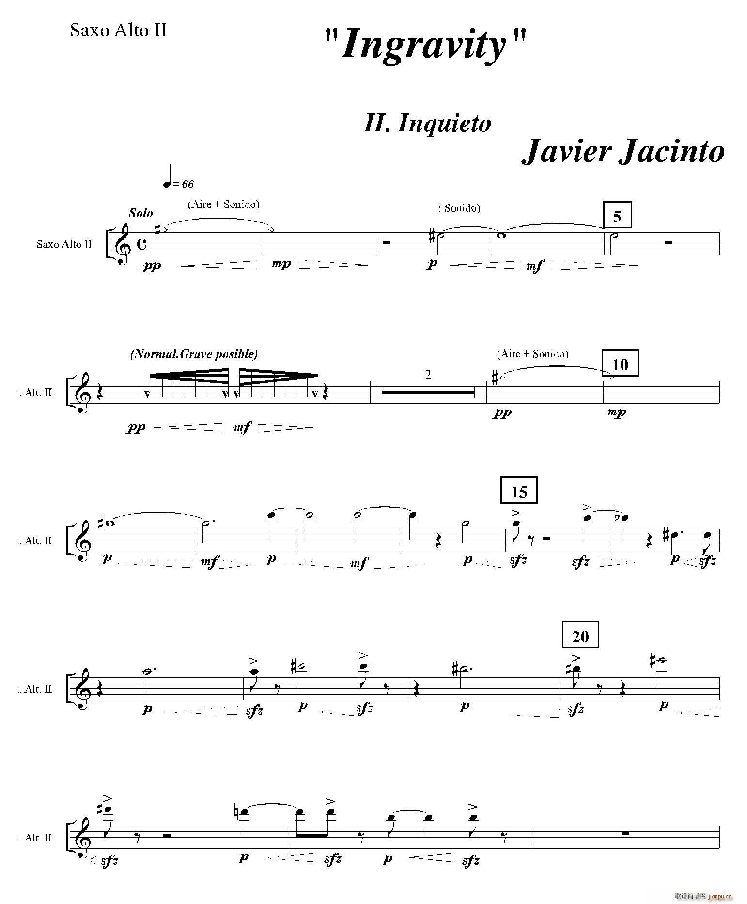 未知 《Ingravity（第二乐章）（第二中音萨克斯分谱）》简谱