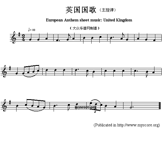 未知 《欧洲各国国歌曲谱：英国（European Anthem sheet music:United Kingdom）》简谱