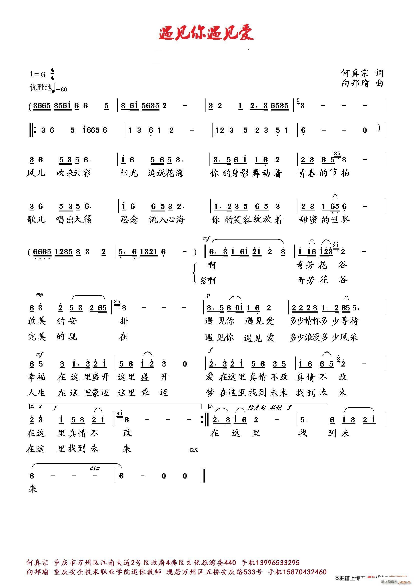 向邦瑜   何真宗 《遇见你遇见爱》简谱