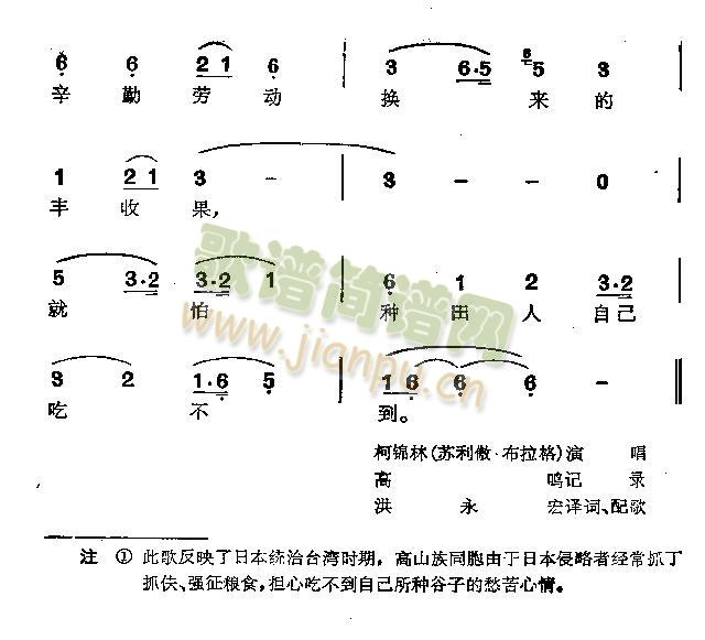 未知 《谷子长到腰一般高》简谱