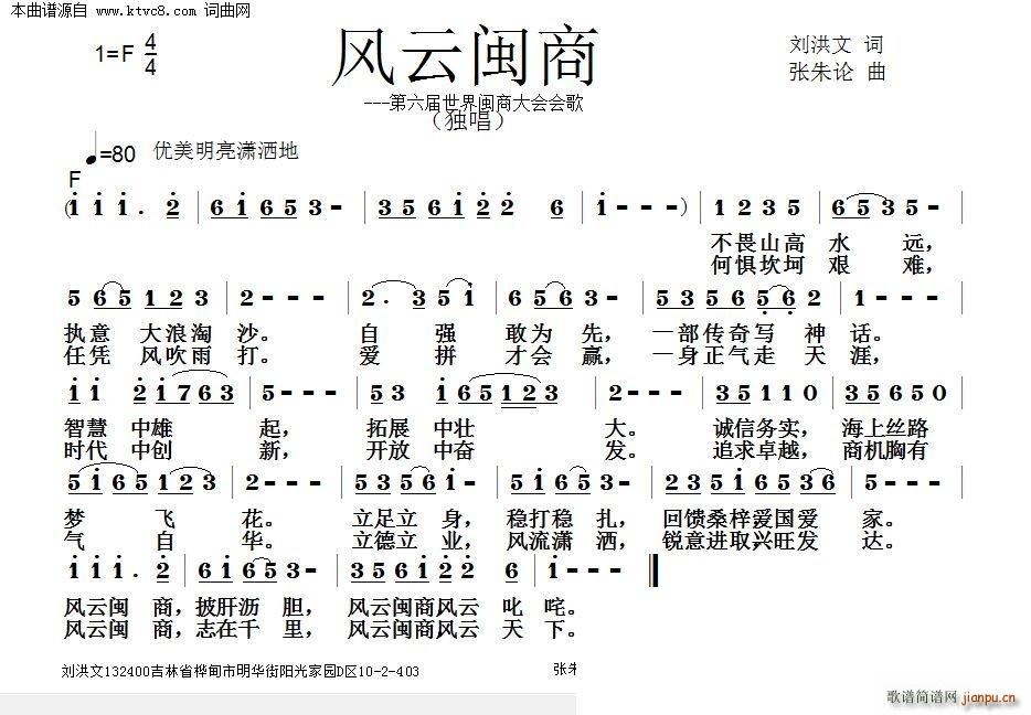 张朱论 刘洪文 《风云闽商》简谱