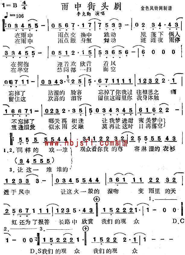 未知 《雨中街头剧(粤语)》简谱