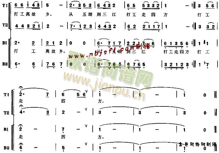 未知 《打工走四方》简谱